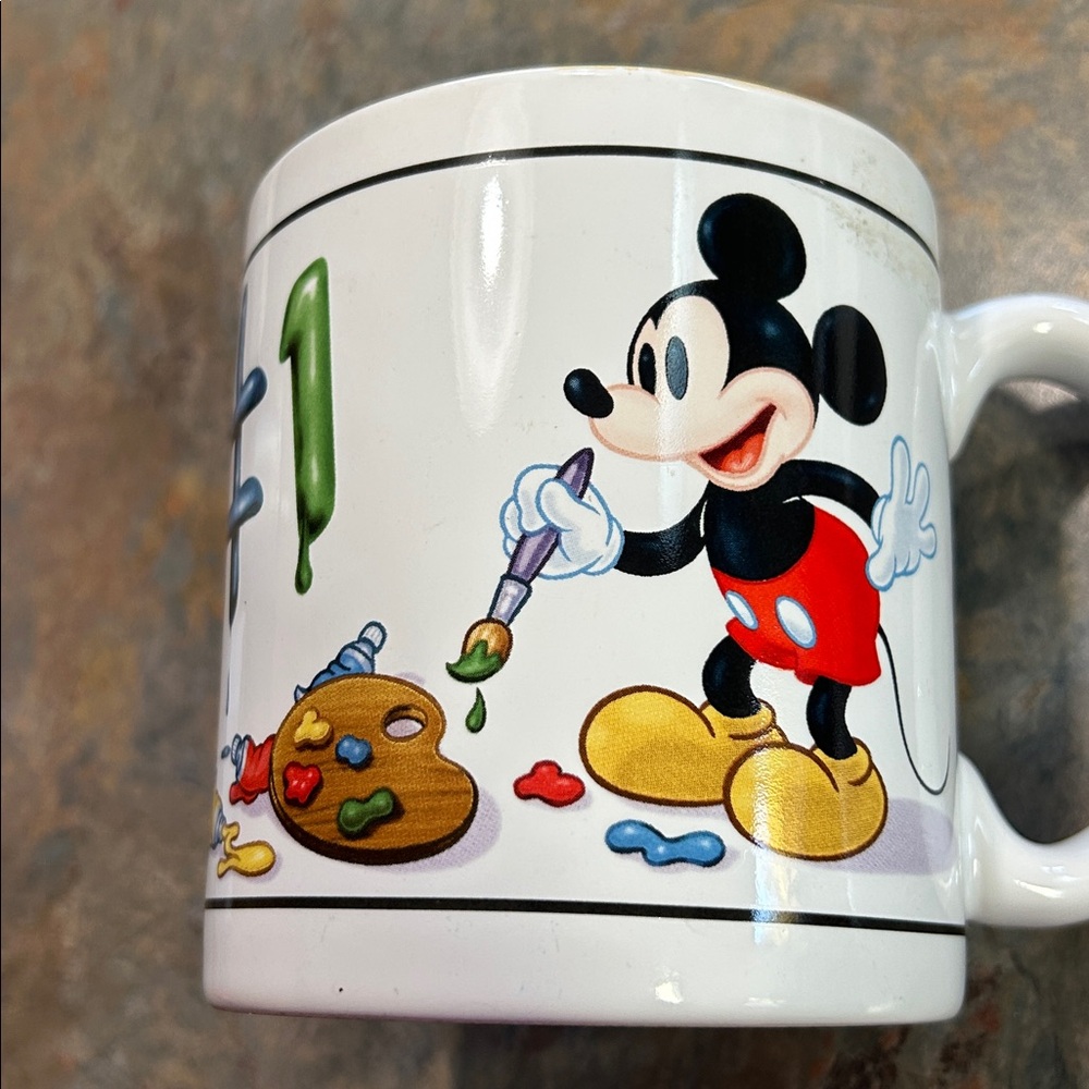 Disney Mickey Mouse oversized mug,  Mickey and You’re #1 with yellow inside.